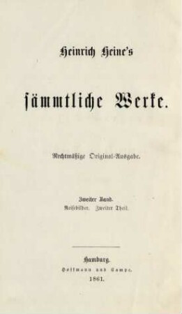 2. Band = Reisebilder, 2. Theil: Heinrich Heine's sämmtliche Werke
