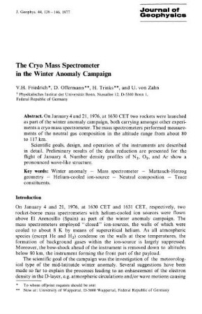 The cryo mass spectrometer in the winter anomaly campaign