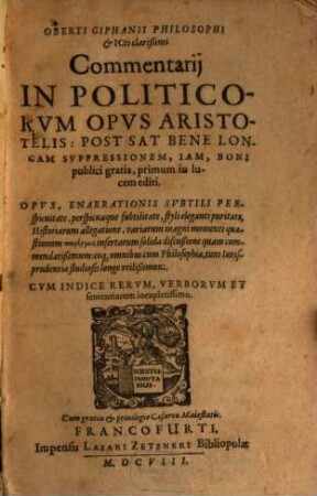 Commentarii in Politicorum opus Aristotelis