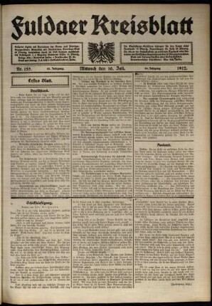 Erste Ausgabe vom Mittwoch, den 10. Juli 1912.