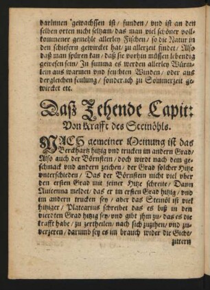 Daß Zehende Capit: Von Krafft des Steinöhls