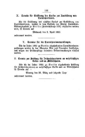 Termin für Eröffnung des Kursus zur Ausbildung von Turnlehrerinnen
