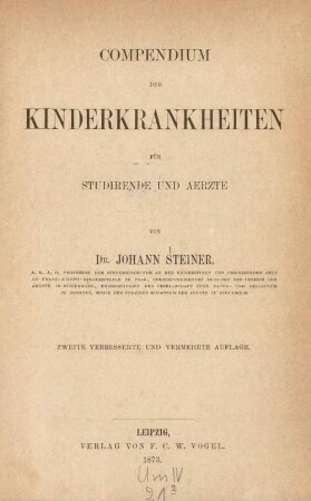 Compendium der Kinderkrankheiten für Studirende und Aerzte