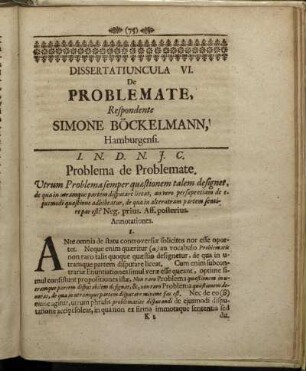 Dissertatiuncula VI. De Problemate