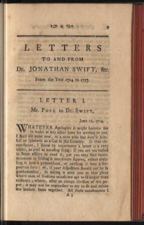 Letter To And From Dr. Jonathan Swift, &c.