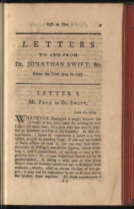 Letter To And From Dr. Jonathan Swift, &c.