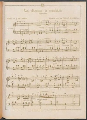 La donna è mobile (Rigoletto) - [Partitura] : Arreglo fácil de Pablo Gallico
