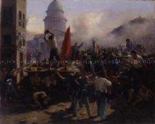 Barrikadenkampf in der Rue Soufflot in Paris am 25. Juni 1848