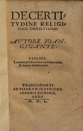 De Certitvdine Religionis Christianae