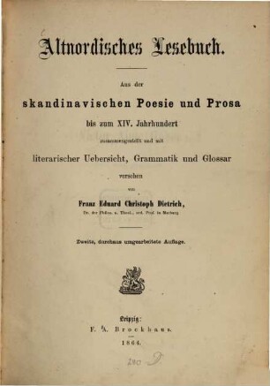 Altnordisches Lesebuch : aus der skandinavischen Poesie und Prosa bis zum XIV. Jahrhundert