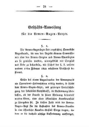 Geschäfts-Anweisung für die Armen-Augen-Aerzte