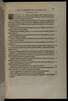 Argumentum Libri De Monogamia.