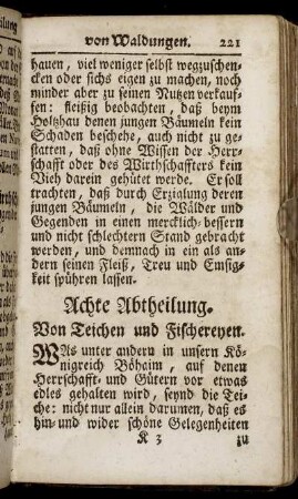 Achte Abtheilung. Von Teichen und Fischereyen.