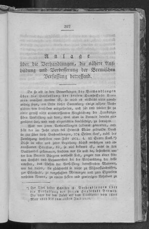 Anlage über die Verhandlungen, die nähere Ausbildung und Verbesserung der Bremischen Verfassung betreffend.