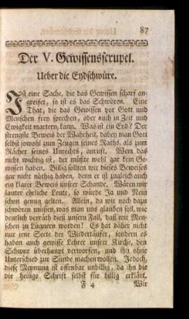 Der V. Gewissensscrupel. Ueber die Eydschwüre