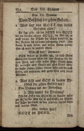 Das XII. Examen. Vom Beschluß der zehen Gebote
