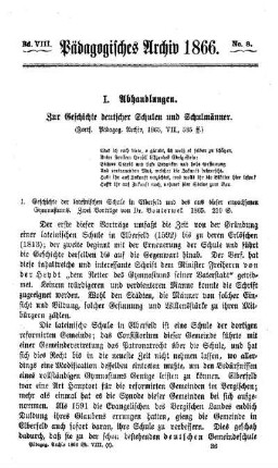 Zur Geschichte deutscher Schulen und Schulmänner