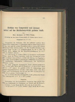 Einfluss von Temperatur und Lösungsmittel auf das Molekulargewicht gelöster Stoffe.