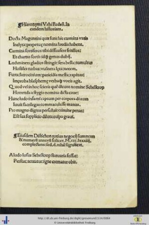 Hieronymus Vehus: In eandem historiam & Eiusdem Distichon ...