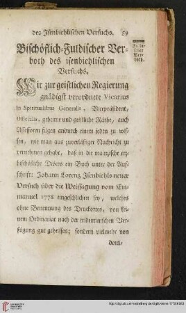 Bischöflich-Fuldischer Verboth des isenbiehlischen Versuchs