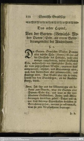 Das achte Capitel, Von der Garten= (Gewächs= Moder= Damm) Erde, als einem Beförderungsmittel das Wachsthums
