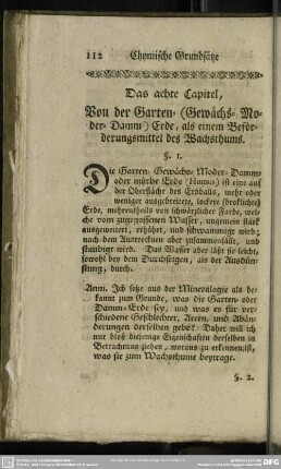 Das achte Capitel, Von der Garten= (Gewächs= Moder= Damm) Erde, als einem Beförderungsmittel das Wachsthums