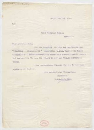 Brief an Bernhard Sekles : 23.12.1914