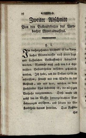 Zweiter Abschnitt. Von den Bestandtheilen des Auerbacher Mineralwassers.