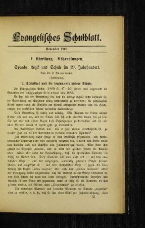 Sprache, Logik und Schule im 19. Jahrhundert : (Fortsetzung)