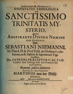 Disp. theol. de sanctissimo trinitatis mysterio