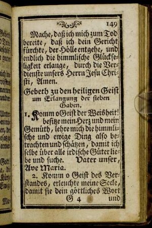Gebeth zu den heiligen Geist um Erlangung der sieben Gaben.