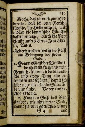 Gebeth zu den heiligen Geist um Erlangung der sieben Gaben.