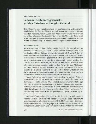 Leben mit der Mönchsgrasmücke: 30 Jahre Naturbeobachtung im Alstertal