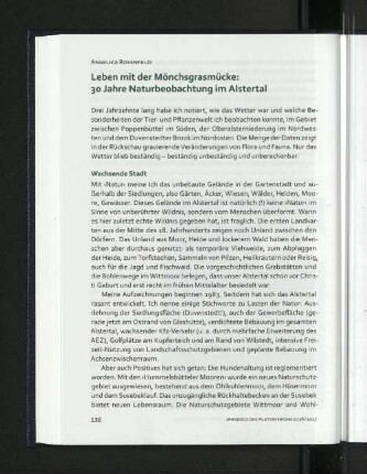 Leben mit der Mönchsgrasmücke: 30 Jahre Naturbeobachtung im Alstertal