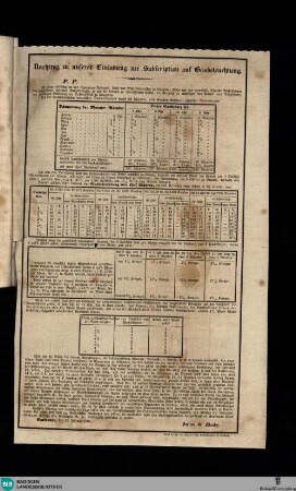 Karlsruher Tagblatt, Nachtrag zu unserer Einladung zur Subscription auf Gasbeleuchtung