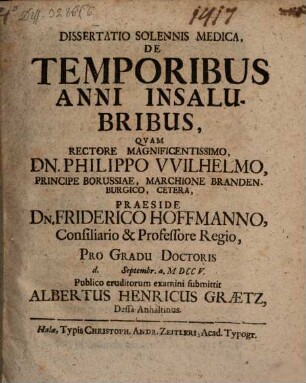 Dissertatio Solennis Medica, De Temporibus Anni Insalubribus