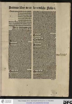 Incipit textus primi libri de celo et mundo.