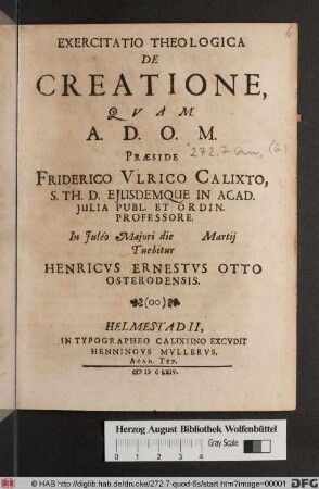 Exercitatio Theologica De Creatione