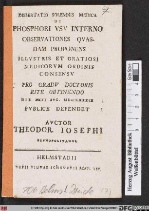 Dissertatio Solemnis Medica De Phosphori Vsv Interno Observationes Qvasdam Proponens ...