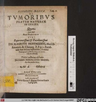 Disputatio Medica De Tumoribus Praeter Naturam In Genere