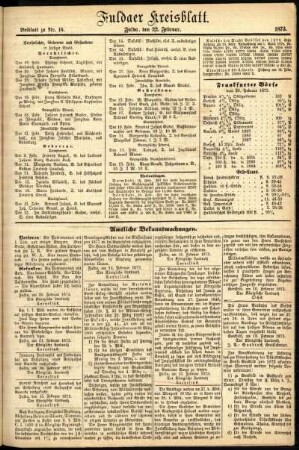 Zweite Ausgabe vom Samstag, den 22. Februar 1873.