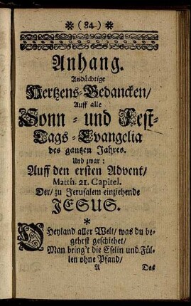 Andächtige Hertzens-Gedancken, Auff alle Sonn- und Fest-Tags-Evangelia des gantzen Jahres.