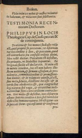 Testimonia Recentiorum Doctorum. Philippus In Locis Theologicis ...
