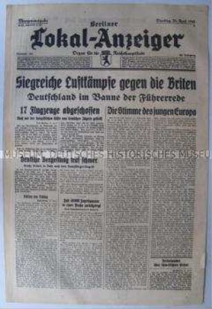 Tageszeitung "Berliner Lokal-Anzeiger" u.a. zum Luftkrieg gegen England