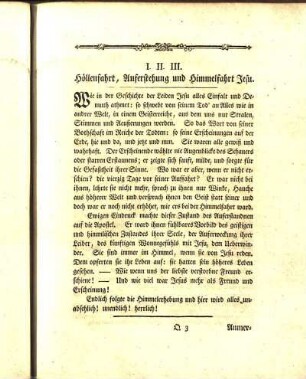 I. II. III. Höllenfahrt, Auferstehung und Himmelfahrt Jesu.