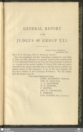 General Report Of The Judges Of Group XXI.