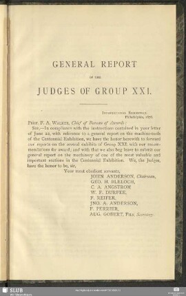 General Report Of The Judges Of Group XXI.