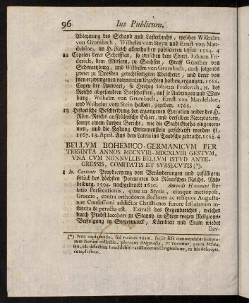 96-119, Bellum Bohemico-Germanicum per Triginta Annos MDCXVIII-MDCXLVIII Gestum [...]. - Acta Hutteniana, Vogelspergeriana, Grumbachiana, etc.