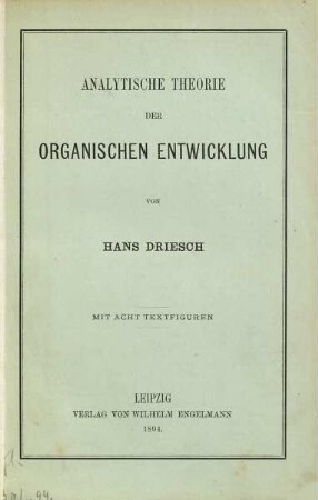 Analytische Theorie der organischen Entwicklung