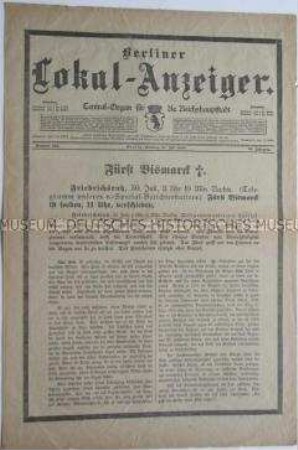 Berliner Lokal-Anzeiger vom 31.7.1898 "Fürst Bismarck Tod"